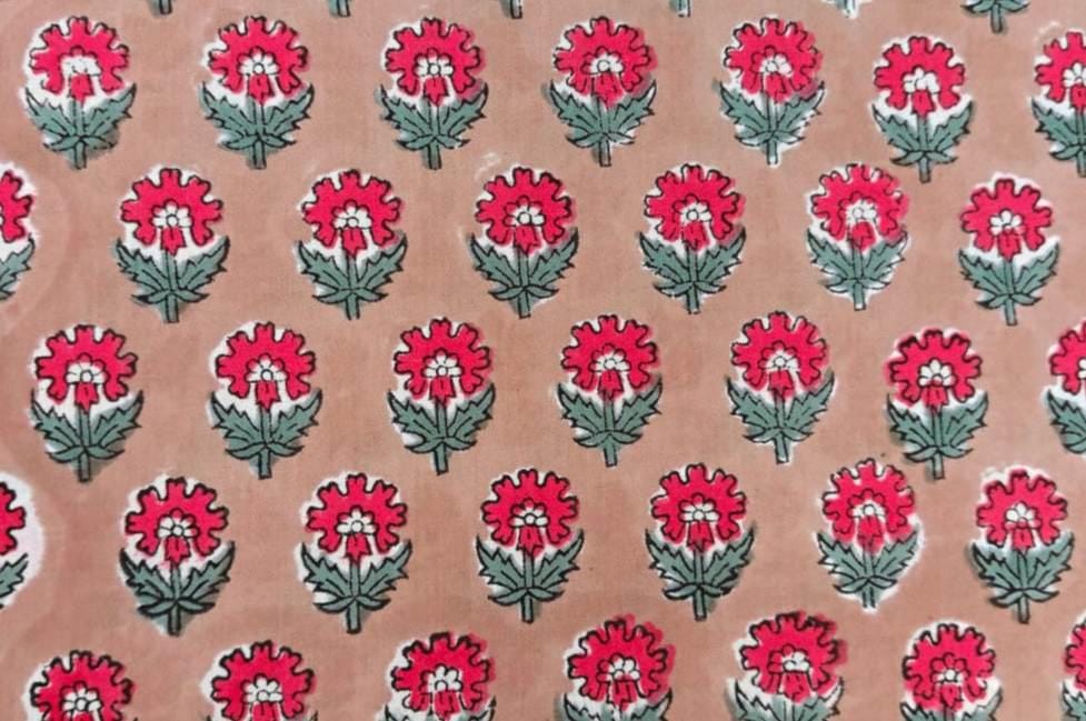 Pink Floral Cotton Fabric, Indian Block Print Fabric, Small Flower Cotton Fabric, Hand Block Printed Fabric by the Yard Fabric, Napkins