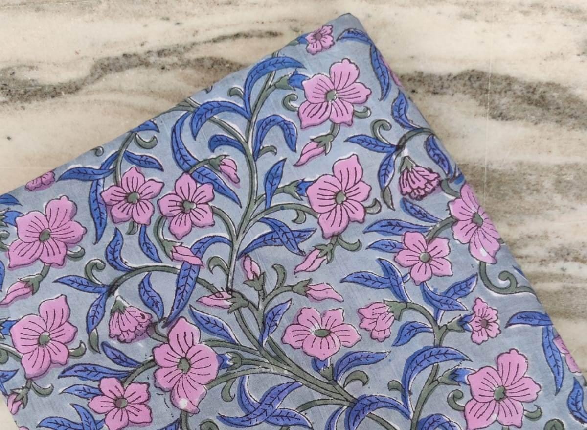 Soft Cotton, Indian Hand Block Print Fabric, Floral 100% Cotton Fabric By The Yard, Fabric for Loose Running, Dressmaking Fabric