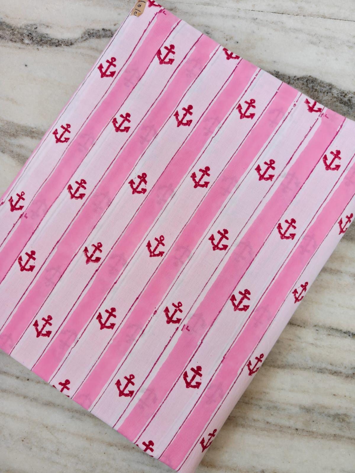 Pink Anchor Striped Cotton Fabric Nautical Marine Fabric by Yard Soft Cotton for Sewing Summer Dress Beach Theme Craft Bulk Fabric Available
