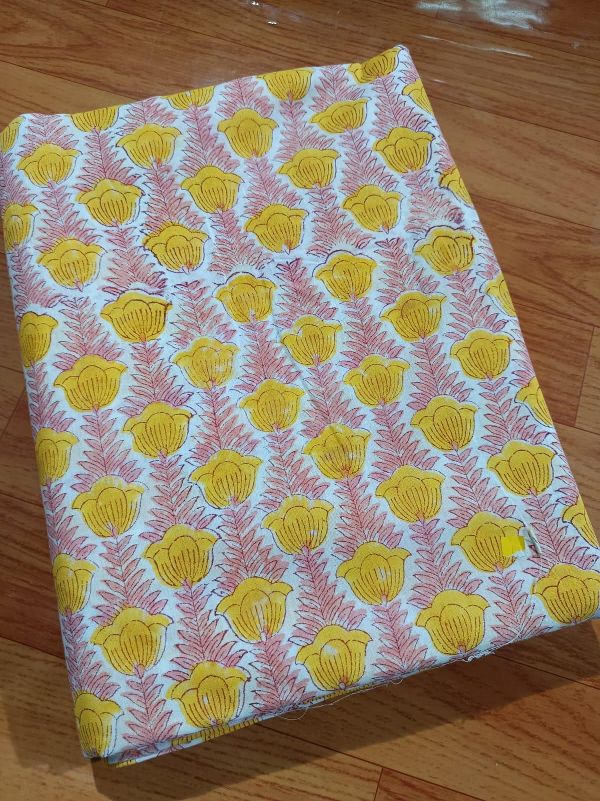 Indian Hand Block Print Fabric, Floral 100% Cotton Quilting Fabric By The Yard, Fabric For Dress Making, Loose Running Fabric, Napkin Fabric