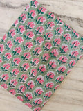 Sage Green Pink Floral Cotton Fabric by Yard, Hand Block Print Fabric, Indian Flower Cotton Material, Quilting Sewing Fabric, Boho Textile
