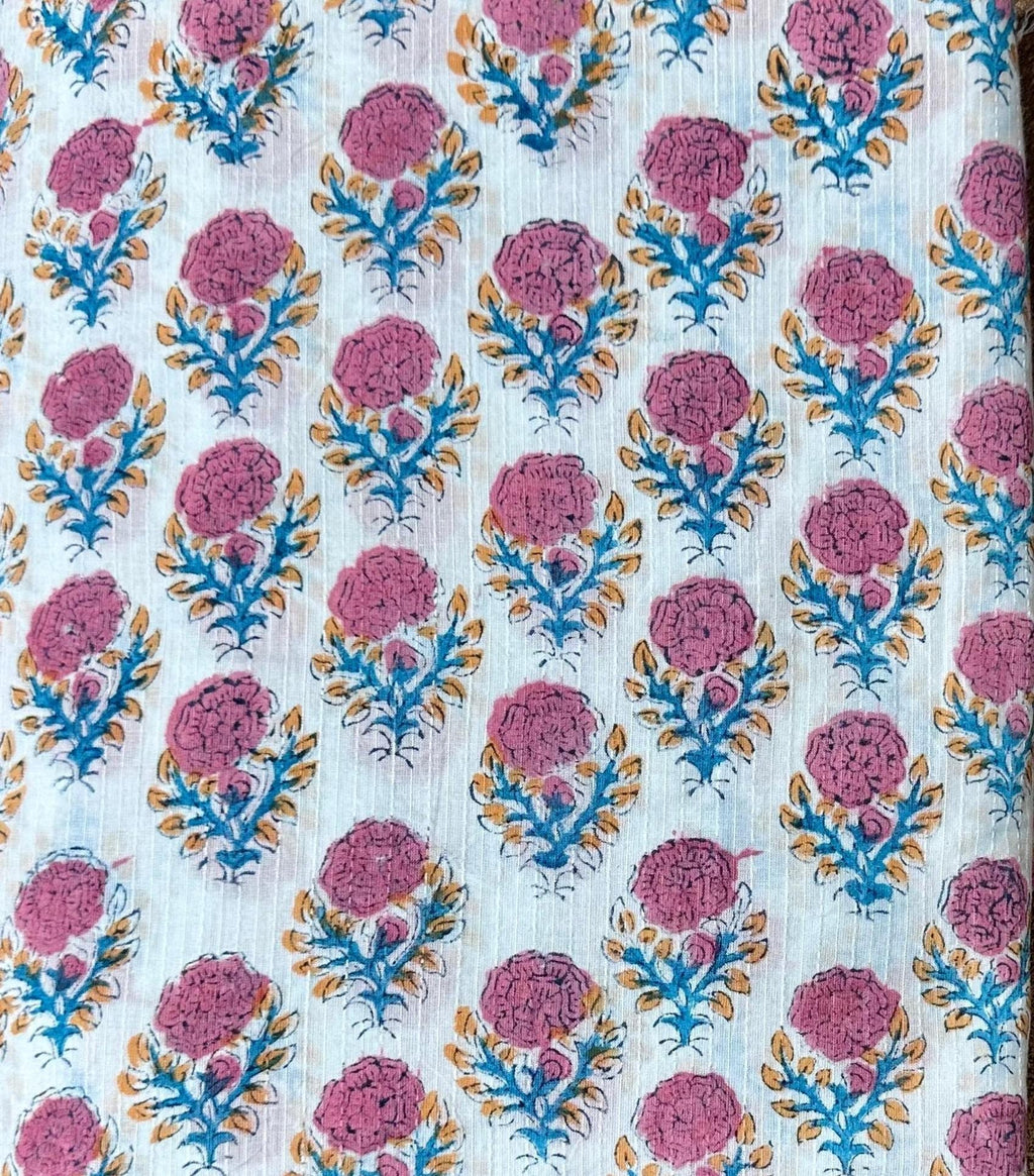 Colourful Indian Hand Block Print Fabric, Soft Cotton Fabric, Floral 100% Cotton Fabric By The Yard, Fabric For Loose Running Textile Fabric