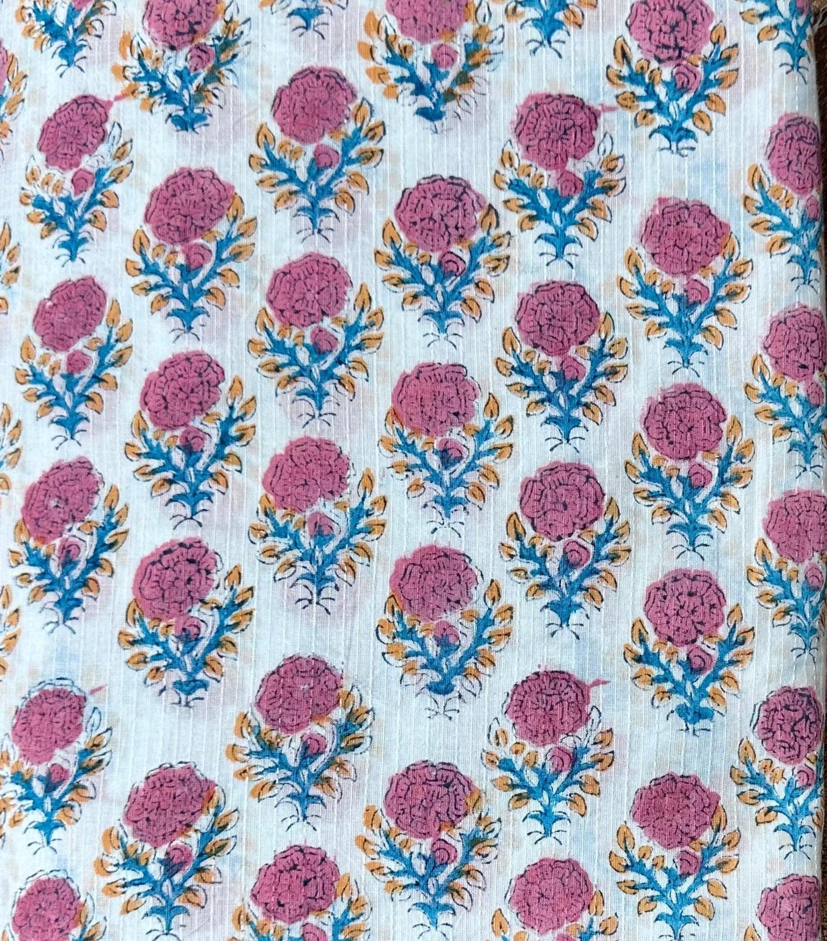 Colourful Indian Hand Block Print Fabric, Soft Cotton Fabric, Floral 100% Cotton Fabric By The Yard, Fabric For Loose Running Textile Fabric