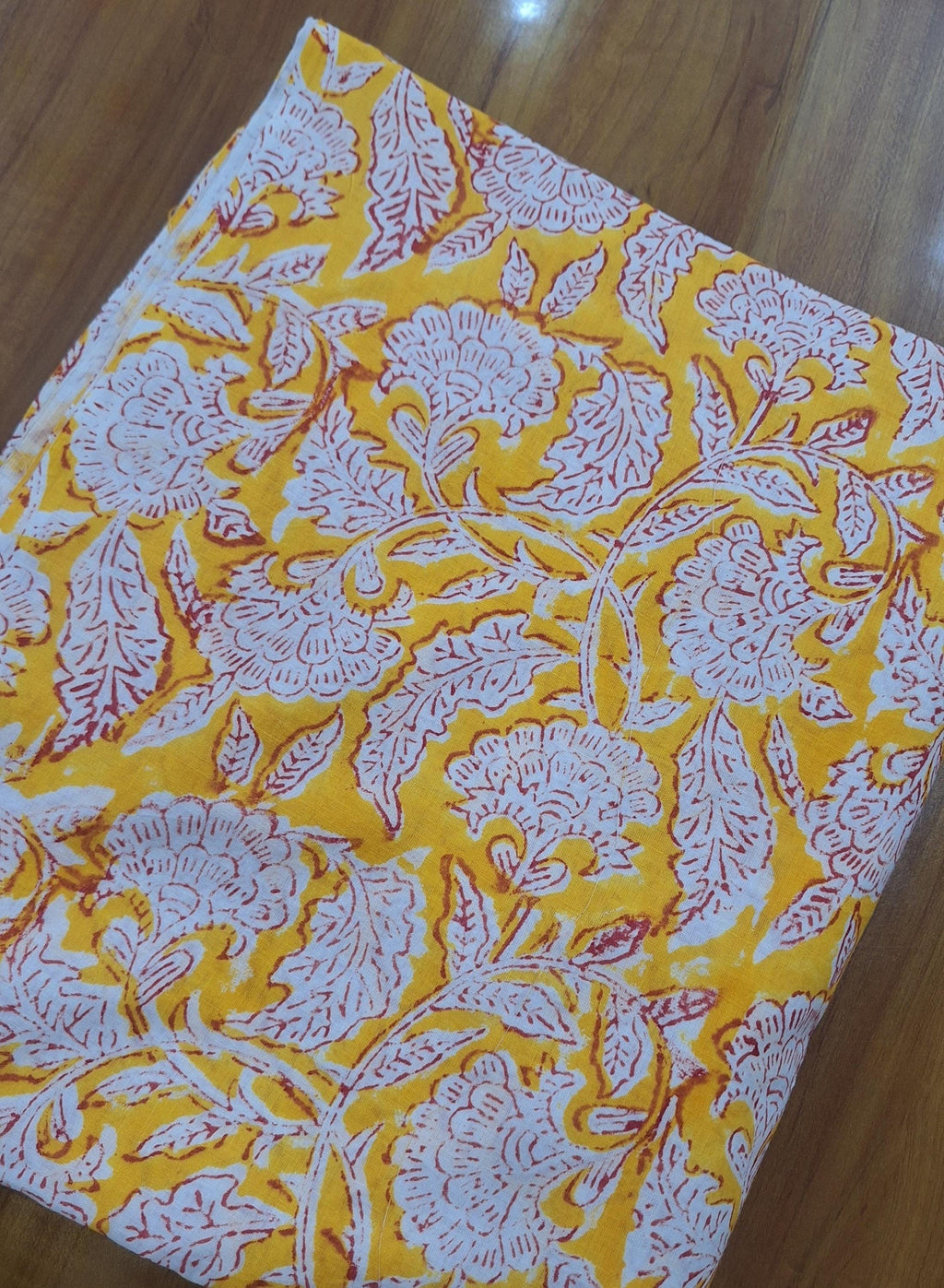 Yellow Floral Cotton Fabric, Hand Block Print Cotton, Indian Floral Fabric by the Yard, Summer Dress Fabric, Craft Sewing Material, Napkins