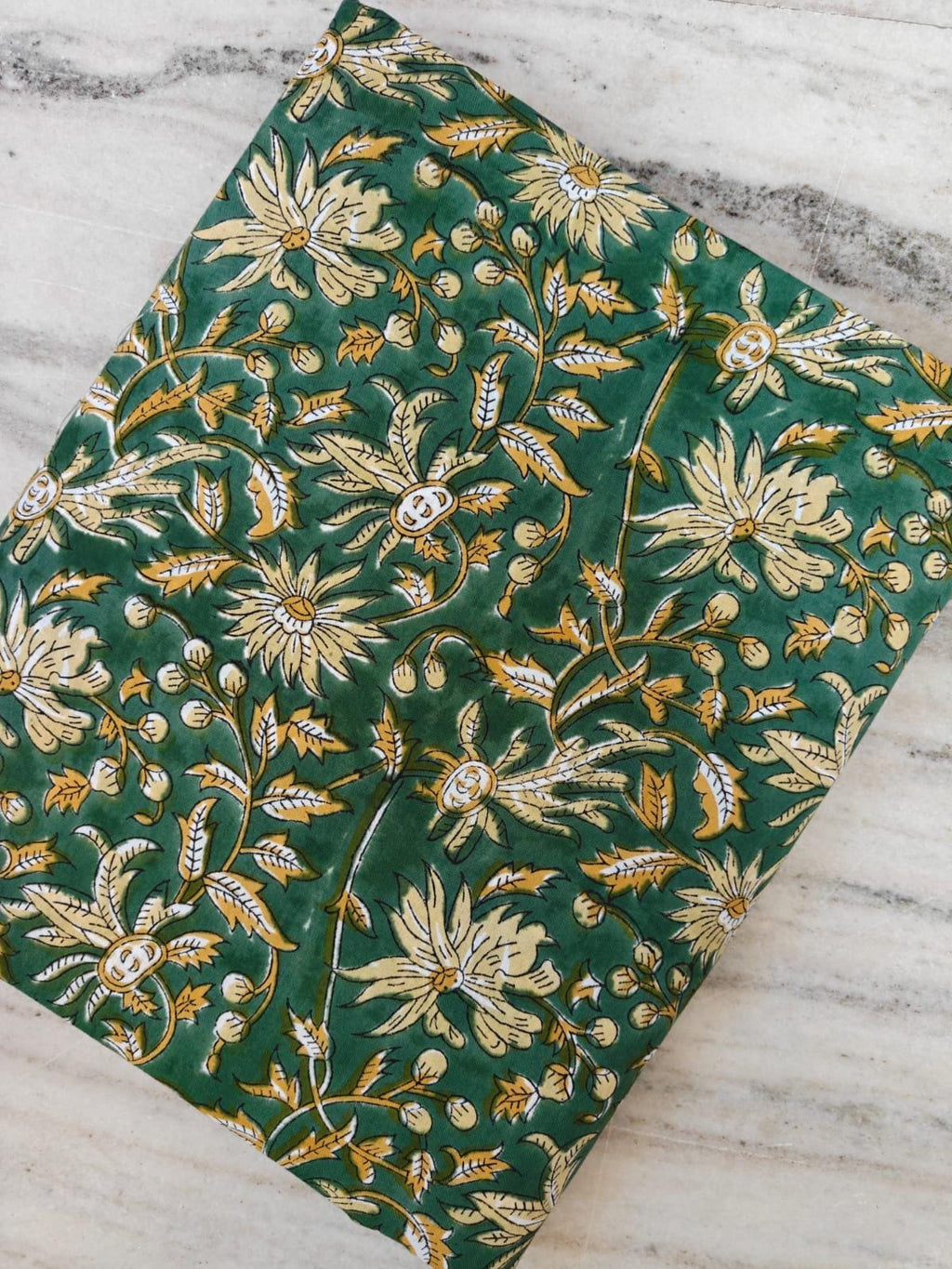 Green & Mustard Cotton Fabric, Indian Hand Block Print Fabric by the Yard, Soft Cotton for Quilting, Fabric For Dress Making, Napkins
