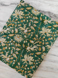 Green & Mustard Cotton Fabric, Indian Hand Block Print Fabric by the Yard, Soft Cotton for Quilting, Fabric For Dress Making, Napkins