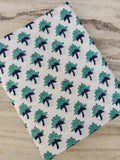 Hand Block Print Cotton Fabric, Floral Buti Indian Cotton Fabric, Blue Green Flower Print Fabric Soft Cotton Dressmaking Fabric Craft Fabric