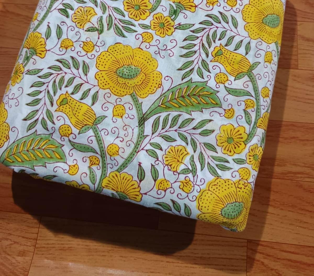 Indian Hand Block Print Fabric, Floral 100% Cotton Quilting Fabric By The Yard, Fabric For Dress Making, Loose Running Fabric, Napkin Fabric