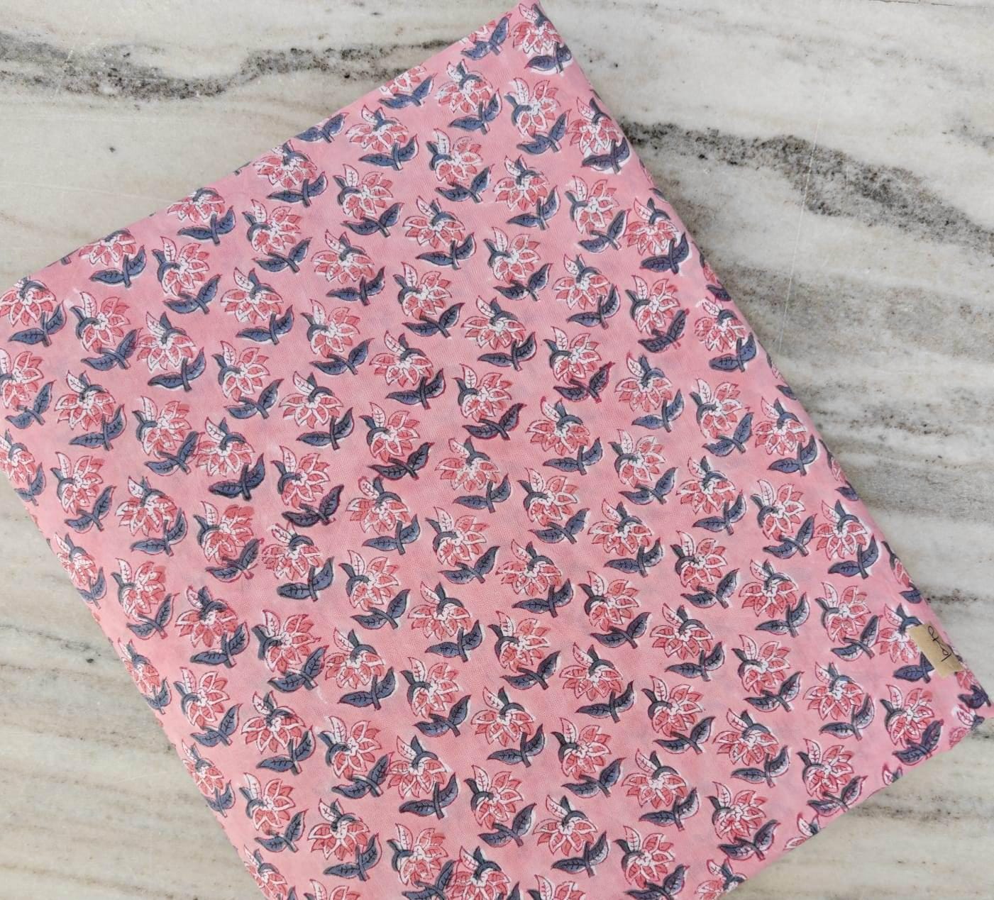 Pink Floral Cotton Fabric, Indian Block Print Fabric, Soft Cotton Fabric by Yard, Small Flower Buti Fabric for Dressmaking Quilting Fabric