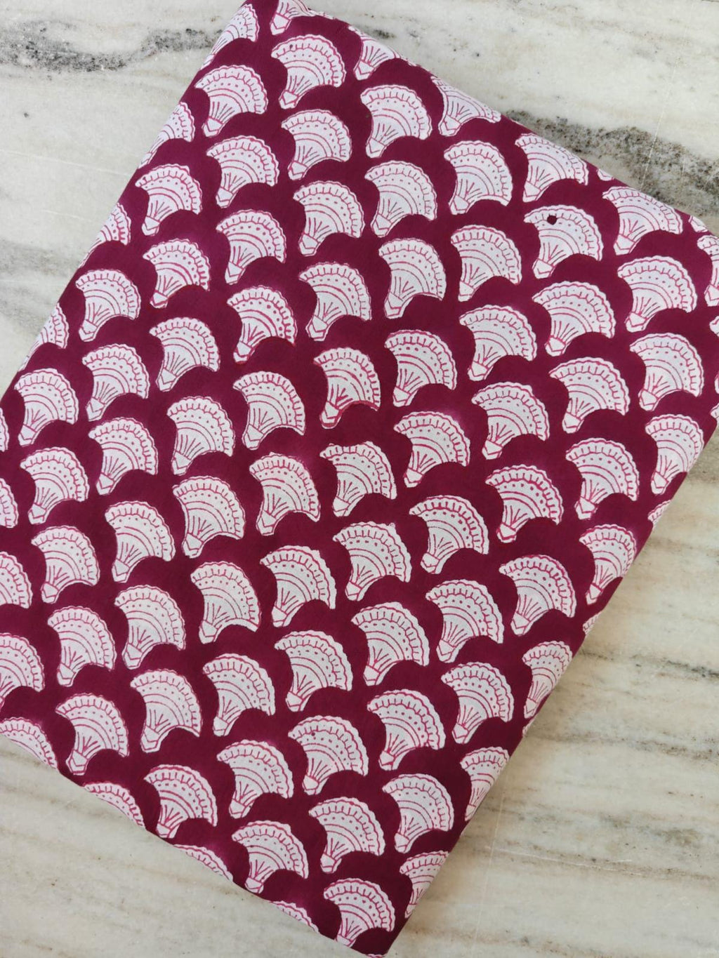 Burgundy Cotton Fabric by the Yard – White Fan Print on Deep Red – Art Deco Inspired Geometric Quilting & Craft Fabric, Loose Running Fabric