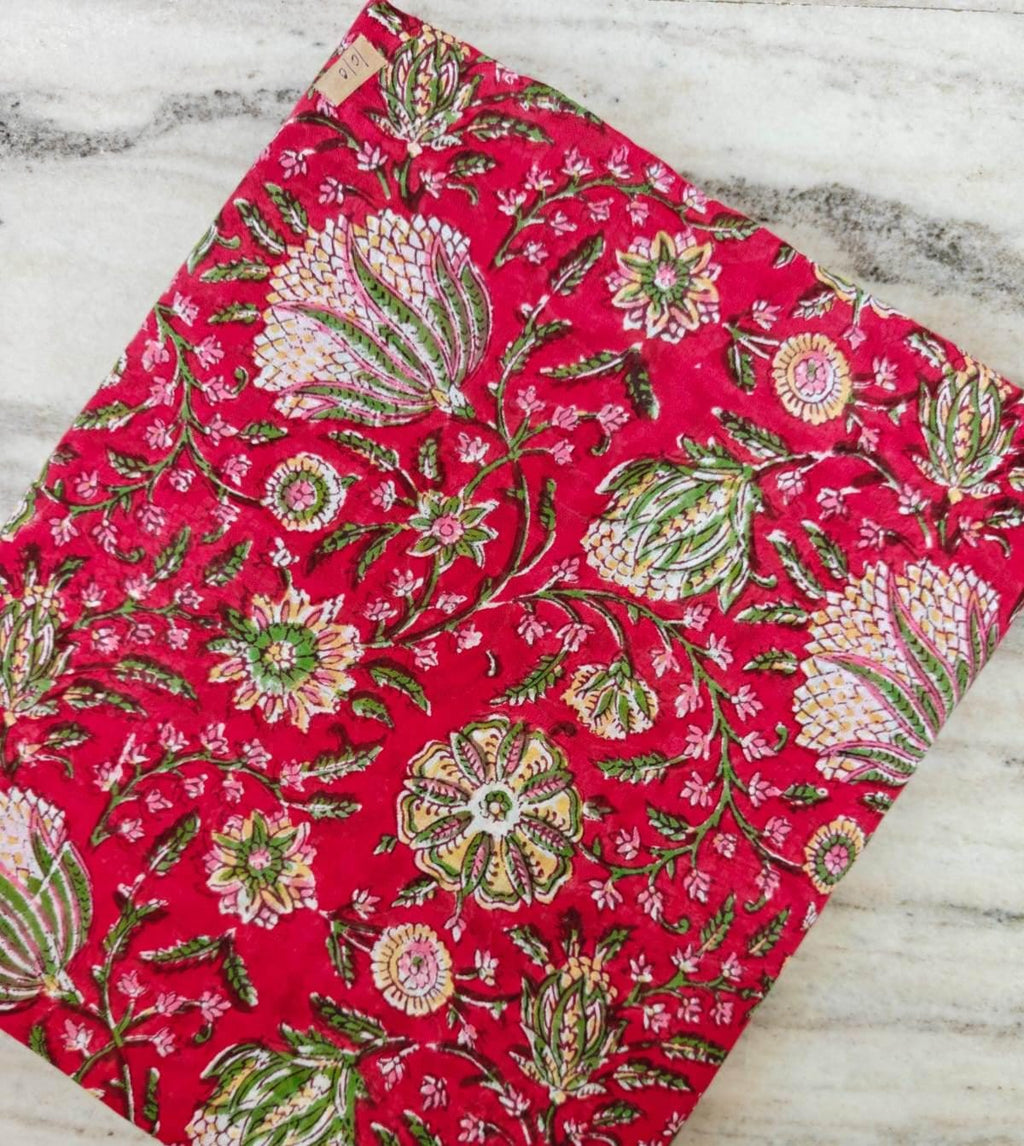 Red Floral Cotton Fabric, Hand Block Print Fabric, Indian Cotton Textile, Soft Lightweight Fabric, Dressmaking Sewing Material, Craft Fabric