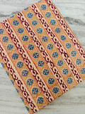 Yellow Floral Stripe Cotton Fabric, Indian Block Print Fabric by the Yard, Blue Red Flower Print, Vintage Buti Quilting Sewing Fabric