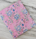 Pink Blue Designer Hand Block Print Fabric, Floral 100% Cotton Quilting Fabric By The Yard, Fabric For Dress Making, Loose Running Fabric