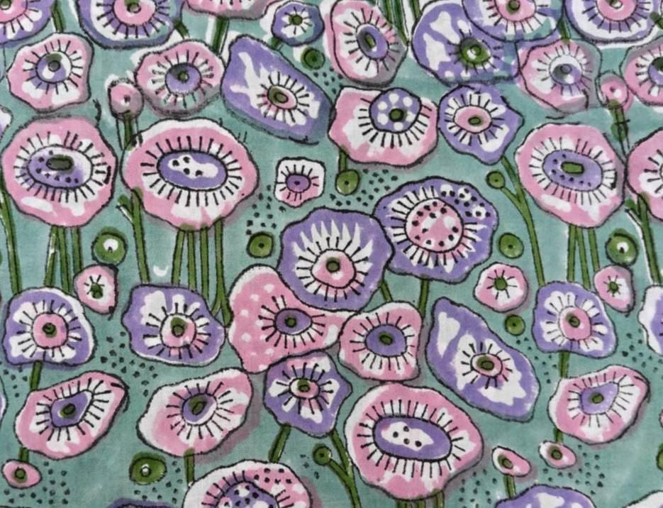 Teal Floral Cotton Fabric, Pink Purple Flower Print, Retro Floral Fabric by the Yard, Quilting Cotton, Vintage Style Fabric, Sewing Fabric