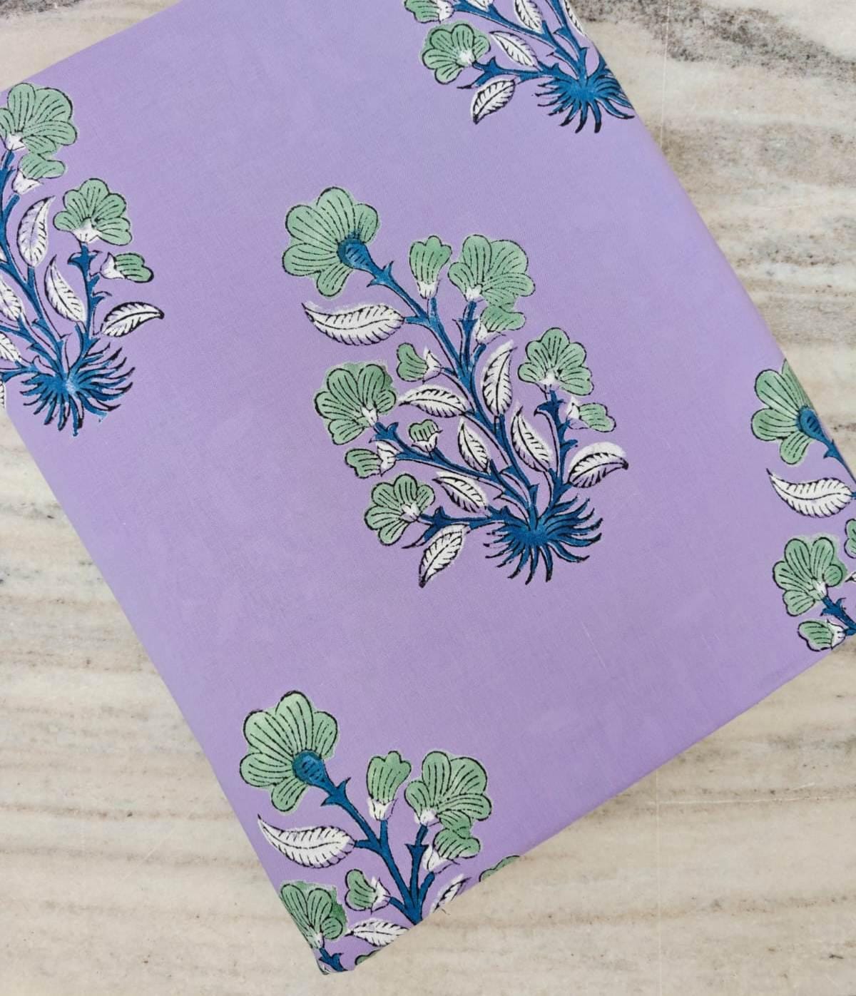 Lavender Floral Block Print Cotton Fabric | Indian Hand Block Printed Cotton | Purple Buta Floral Fabric for Sewing Quilting Dress Craft
