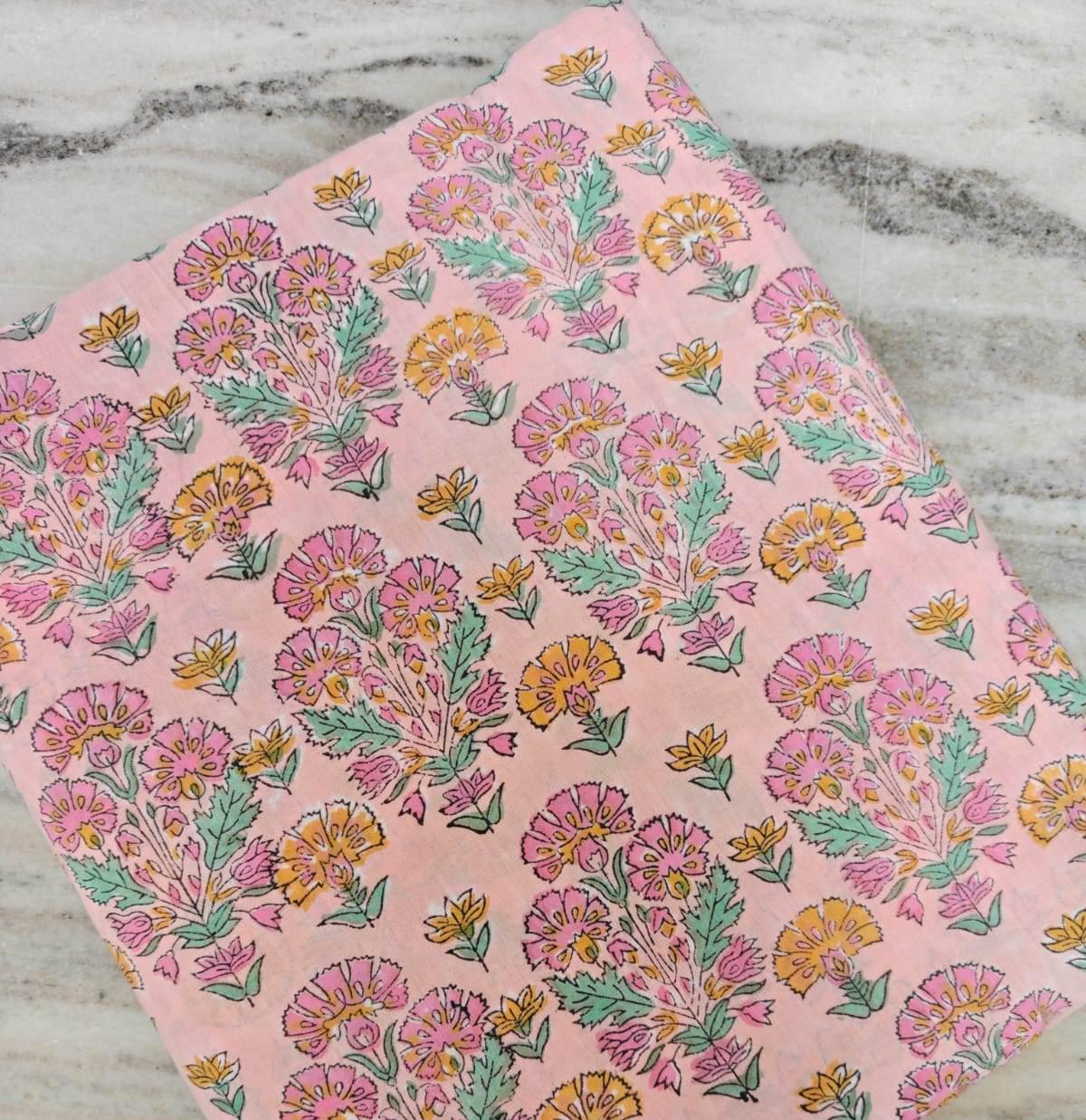 Vintage flower Cotton Fabric, Retro Design Colourful Paisley Cotton Fabric, Upholstery Fabric, Hand Block Printed Indian Fabric by the Yard