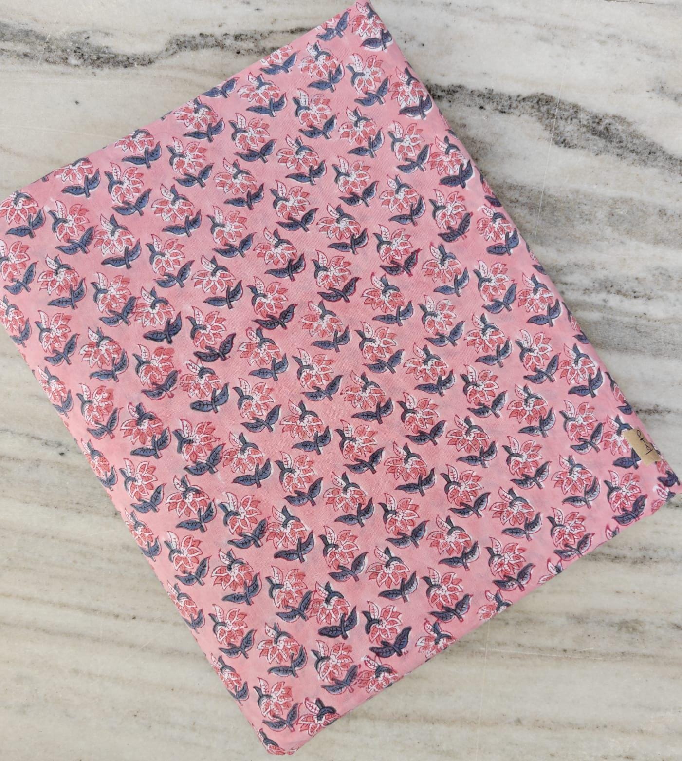 Pink Floral Cotton Fabric, Indian Block Print Fabric, Soft Cotton Fabric by Yard, Small Flower Buti Fabric for Dressmaking Quilting Fabric