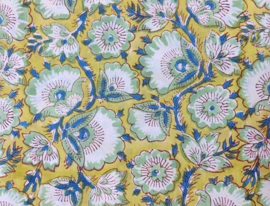Multi Color Desinger Fabric, Hand Block Print Fabric, Floral 100% Cotton Fabric By The Yard, Fabric for Dress Making, Sewing Fabric, Napkins
