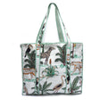 Handmade Quilted Cotton Tote Bag, White Jungle Print Shoulder Bag, Safari Animal Tote Purse, Large Everyday Market Bag, Travel Shopper Gift