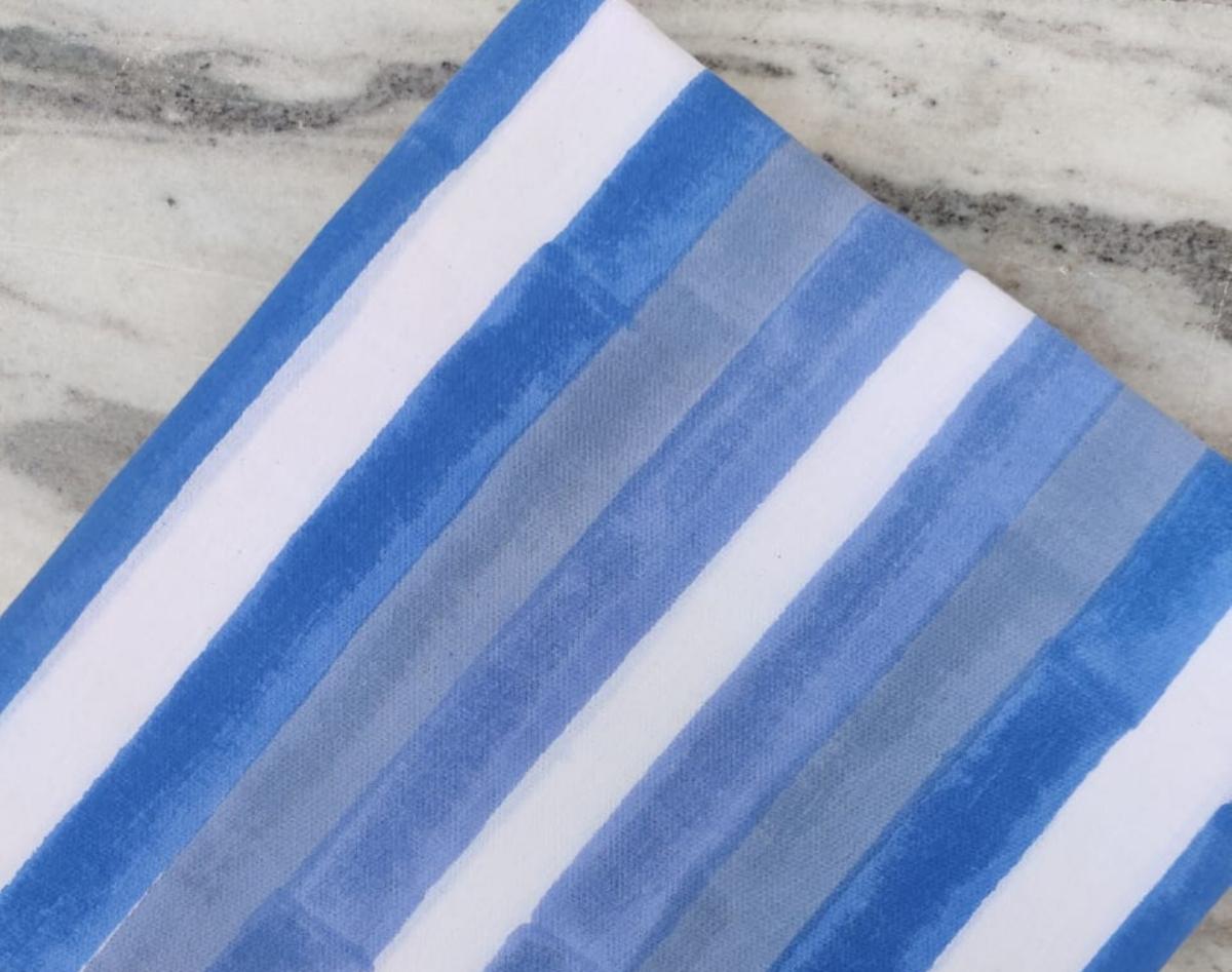 Blue White Stripe Cotton Fabric, Indian Soft Handloom Look Print by the Yard, Summer Sewing, Textile Fabric Dressmaking Loose Running Fabric