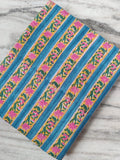 Striped Floral Cotton Fabric by the Yard, Blue Yellow Pink Hand Block Print Fabric, Indian Cotton for Sewing, Quilting, Dressmaking & Crafts