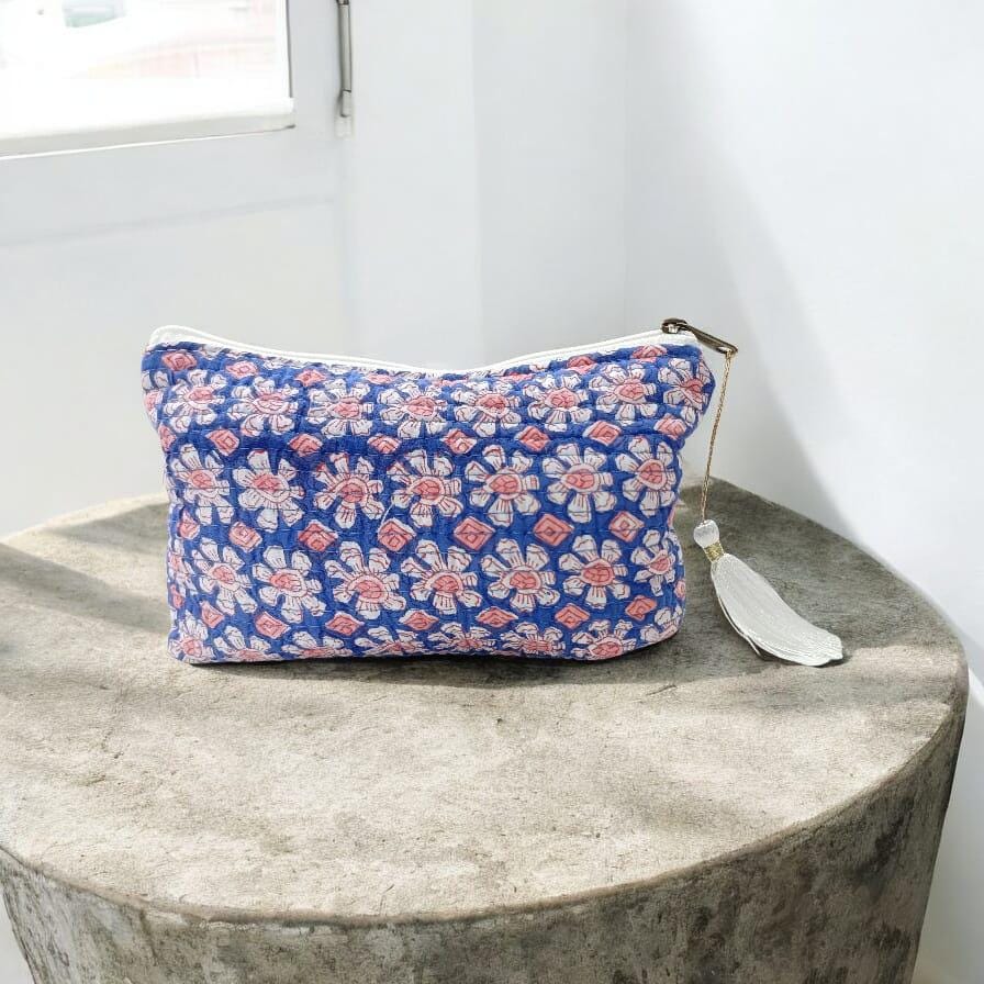 Quilted Floral Pouch | Handmade Zipper Bag with Tassel | Small Cosmetic Bag | Travel Makeup Pouch | Gift for Her | Personalised Gifts