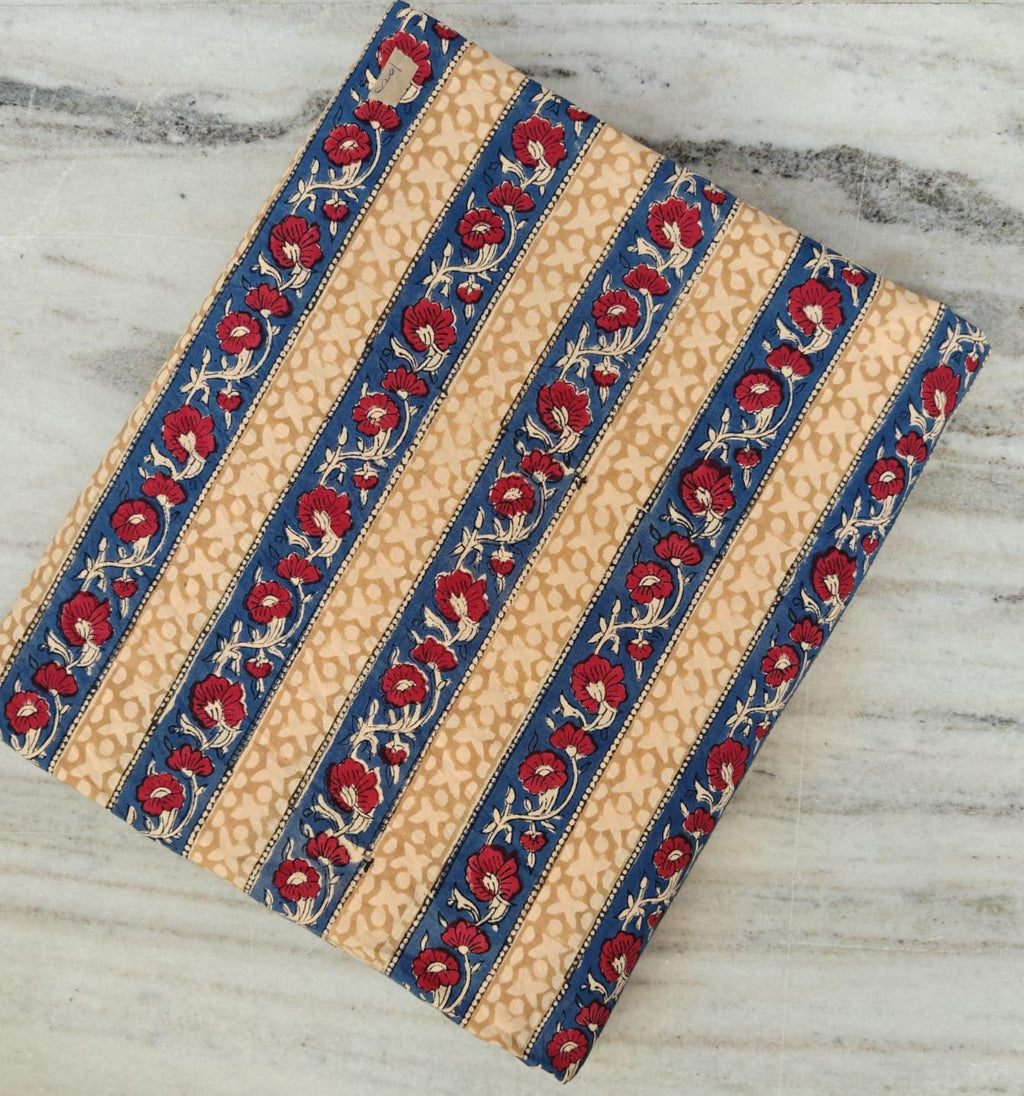 Indian Hand Block Print Fabric, Floral 100% Cotton Quilting Fabric By The Yard, Fabric For Dress Making, Loose Running Fabric, Napkin Fabric