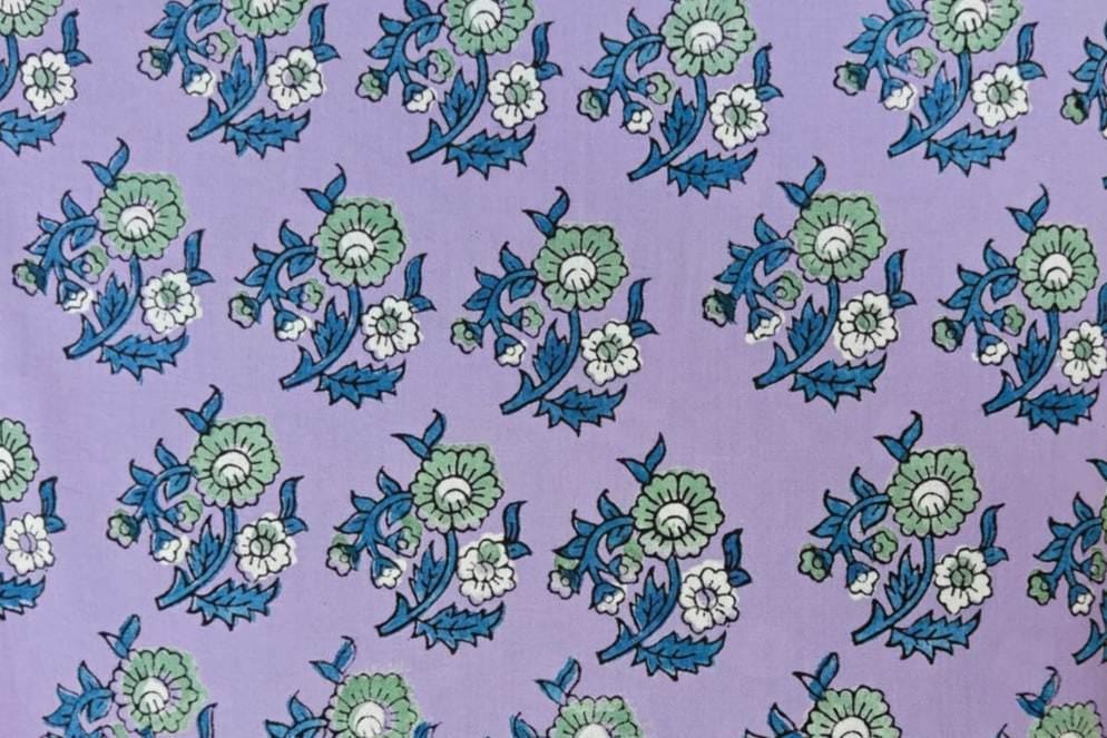 Lavender Floral Block Print Cotton Fabric | Indian Hand Block Printed Buta Fabric | Purple Floral Cotton for Sewing Quilting Dress Craft