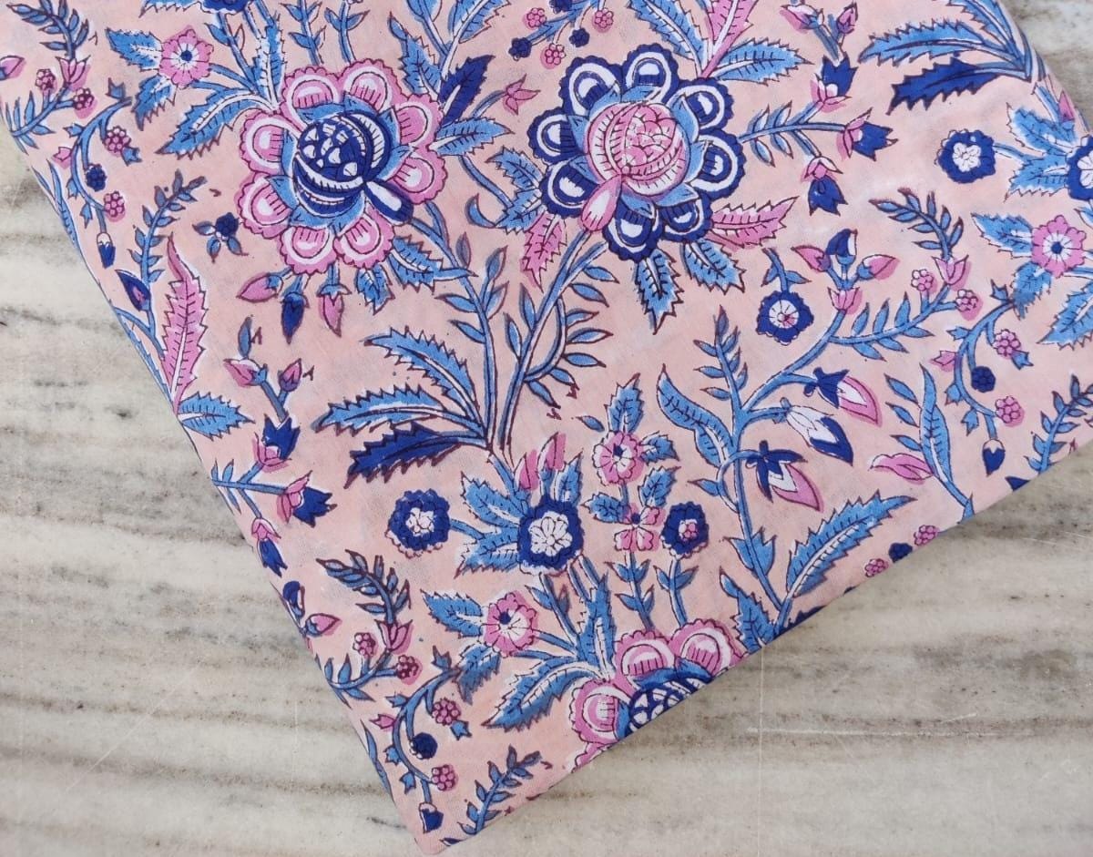 Soft Cotton, Indian Hand Block Print Fabric, Floral 100% Cotton Fabric By The Yard, Fabric for Loose Running, Dress Making, Textile Fabric