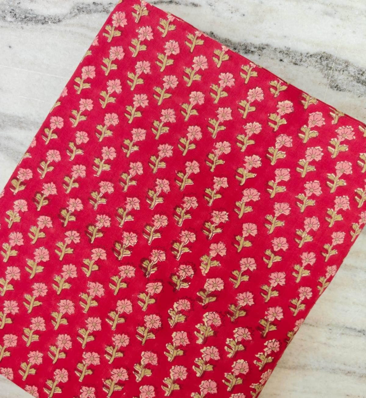 Red Beautiful Designer Hand Block Print Fabric, 100% Cotton Quilting Fabric By The Yard, Dressmaking Fabric, Loose Running Fabric