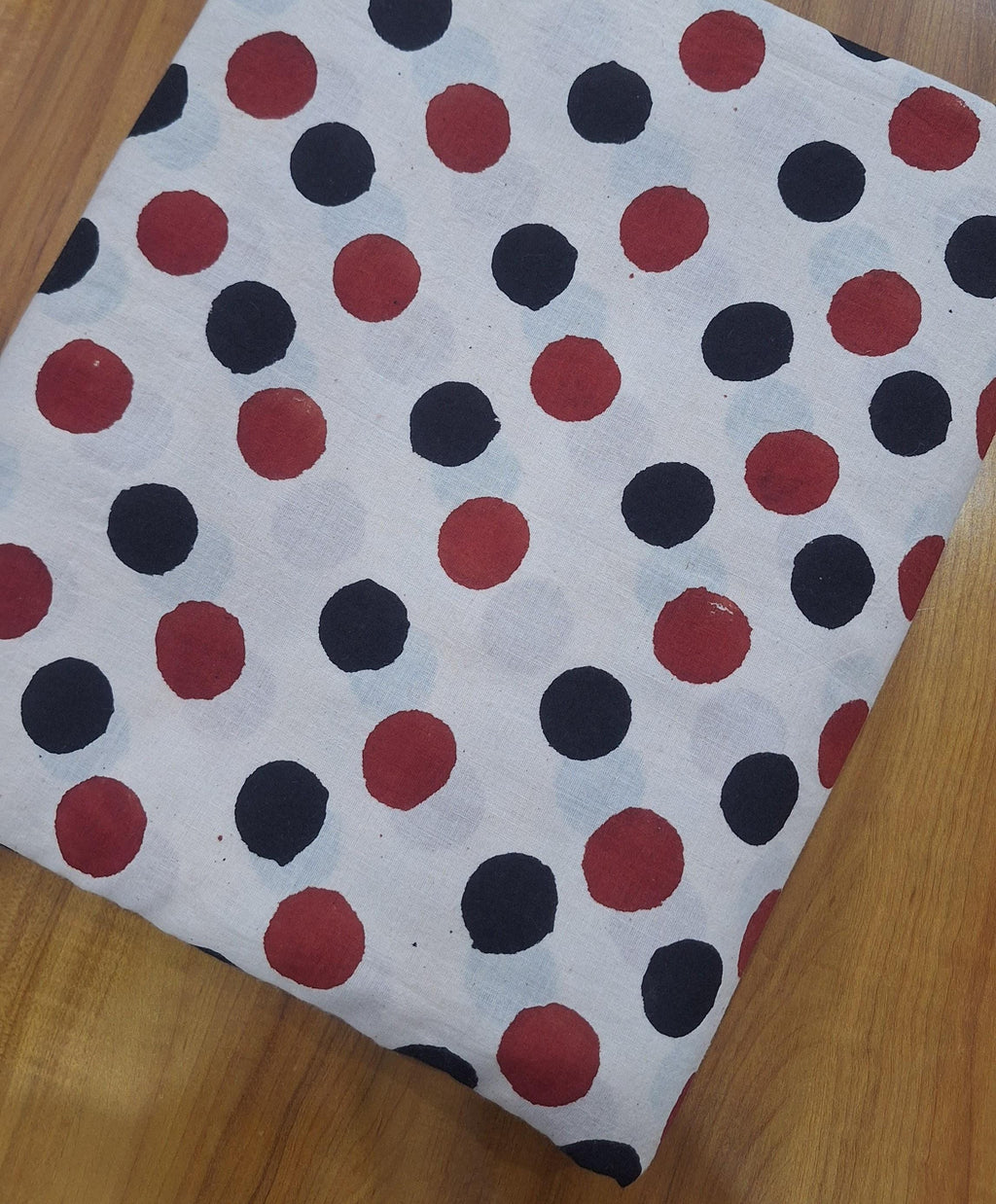 Hand Block Print Cotton Fabric, Red & Black Polka Dot, Soft Lightweight Fabric by the Yard, Apparel Textile, Quilting Sewing Dress Making