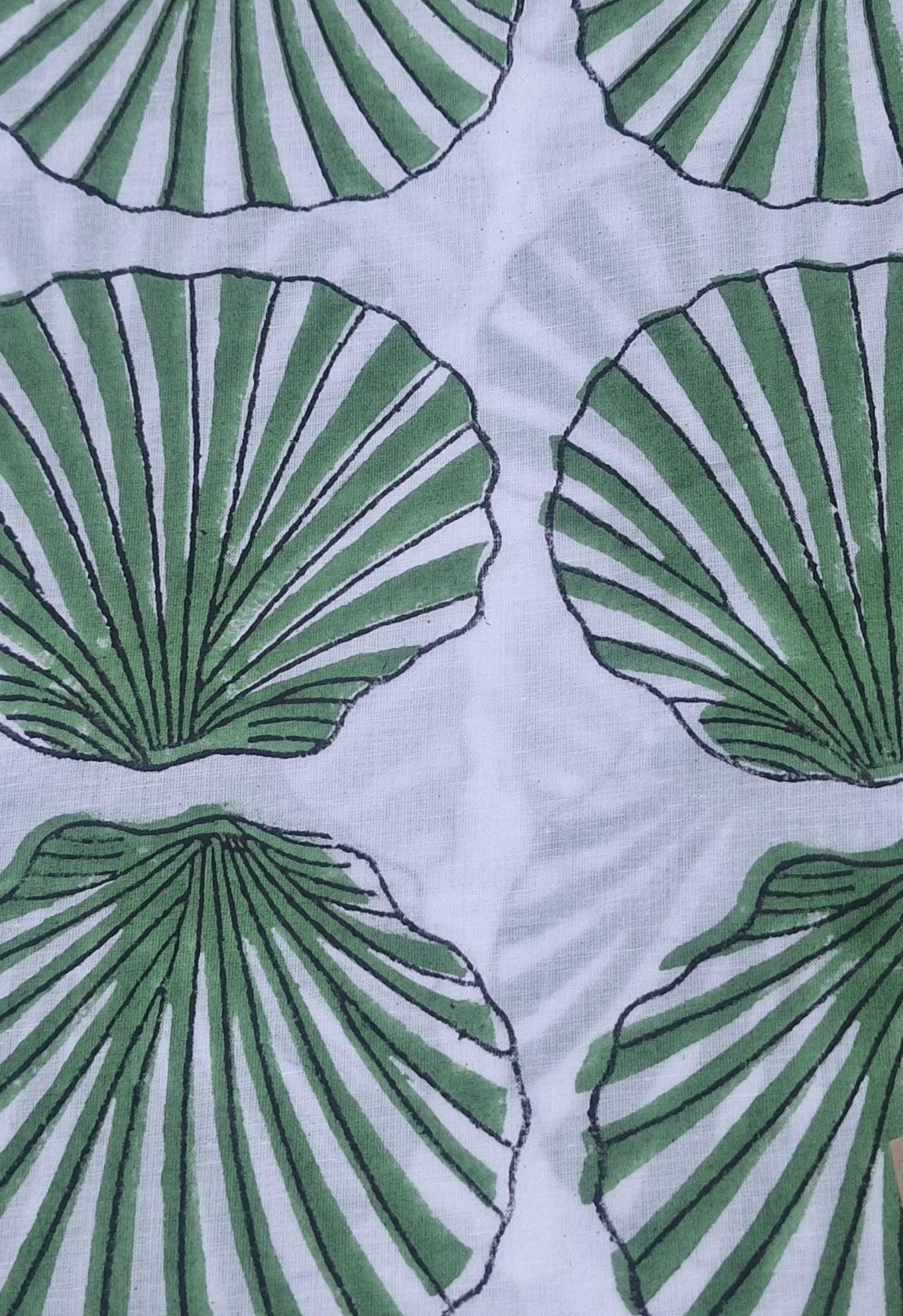 Green Seashell Cotton Fabric | Coastal Print Fabric | Beach Theme Textile | Nautical Shell Pattern | Sewing Craft | Summer Home Decor Fabric