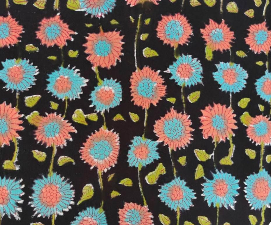 Colourful Soft Cotton, Indian Hand Block Print Fabric, Floral 100% Cotton Fabric By The Yard, Fabric for Loose Running, Textile Fabric