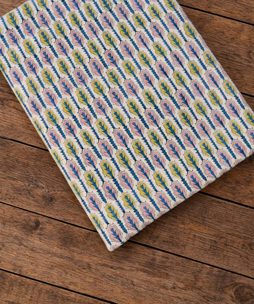 Block Print Leaf Pattern Floral Cotton Fabric | Hand Block Print Fabric | Colorful Indian Cotton Fabric | Sewing Quilting Craft Fabric