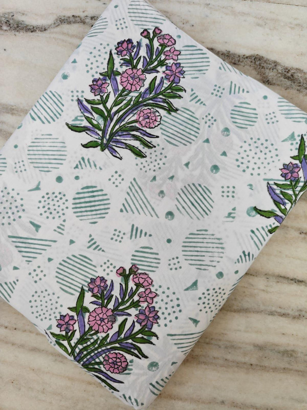 Floral Cotton Fabric with Pink Blossoms, Geometric Print Background, Soft Lightweight Cotton, Dressmaking Craft Fabric, Modern Textile