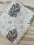 Floral Cotton Fabric with Pink Blossoms, Geometric Print Background, Soft Lightweight Cotton, Dressmaking Craft Fabric, Modern Textile