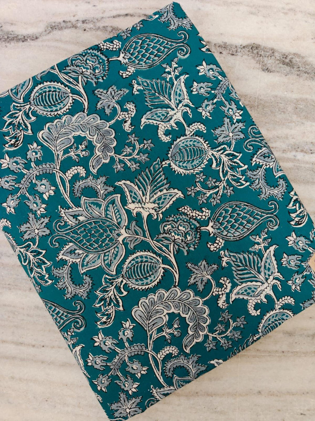 Teal Floral Cotton Fabric by the Yard, Vintage Block Print Style Fabric, Blue Green Botanical Print, Sewing Fabric, Indian Floral Textile