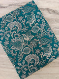 Teal Floral Cotton Fabric by the Yard, Vintage Block Print Style Fabric, Blue Green Botanical Print, Sewing Fabric, Indian Floral Textile