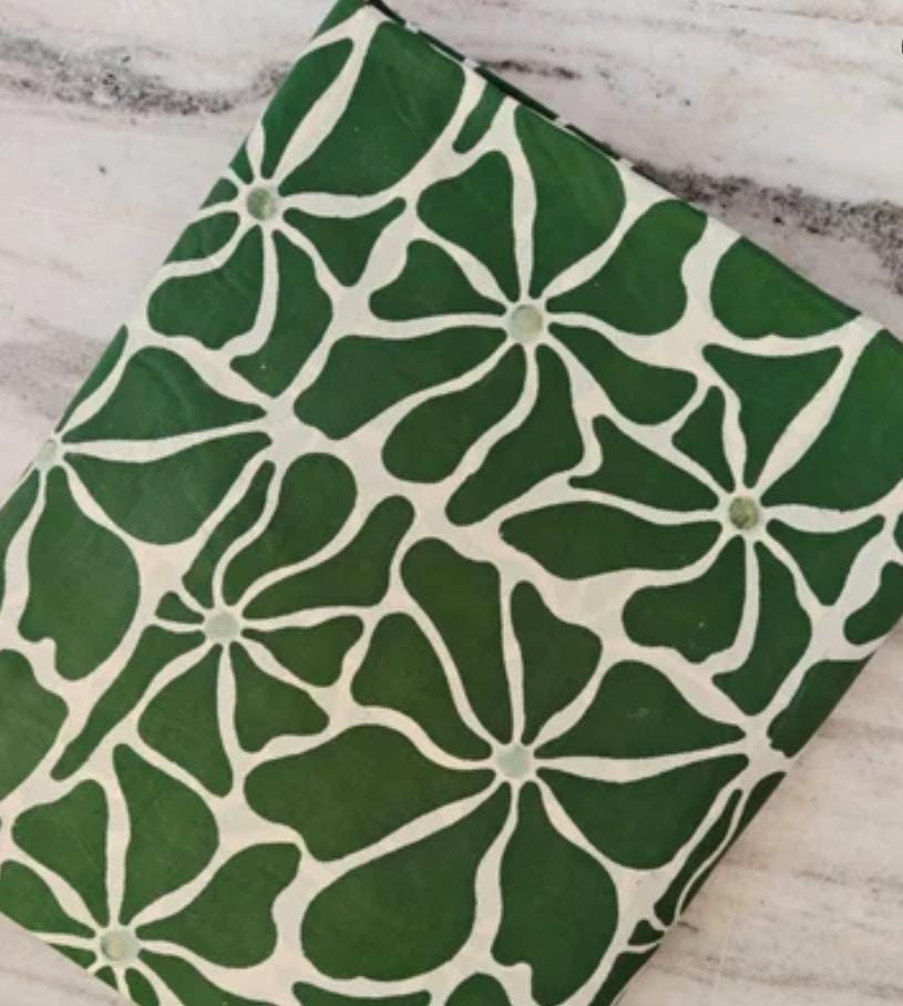 Green Pink Floral Cotton Fabric, Hand Block Print Fabric Indian Cotton Cloth, Flower Print Fabric, Dressmaking Quilting Craft Fabric by Yard