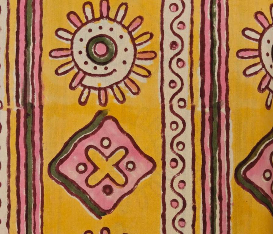 Yellow Tribal Print Cotton Fabric by the Yard, Ethnic Block Print Fabric, Boho Cotton Material, Geometric Stripe Fabric for Quilting Sewing
