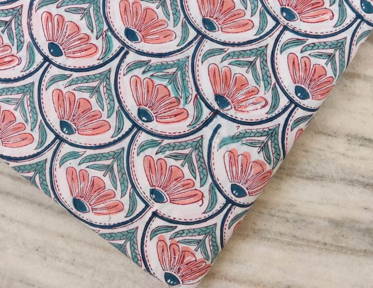 Multi Color Block Print Fabric, Floral 100% Cotton Quilting Fabric By The Yard, Fabric For Dress Making, Fabric Pillow, Personlized Dress
