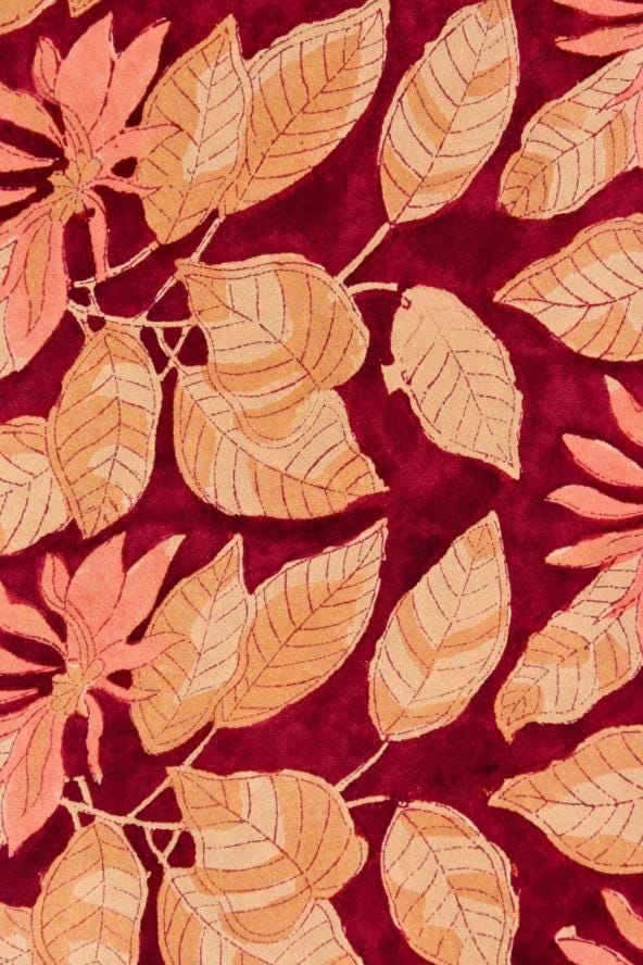 Maroon Floral Hand Block Print Cotton Fabric, Indian Printed Cotton Cloth, Soft Natural Fabric for Sewing, Quilting & Home Decor, Running