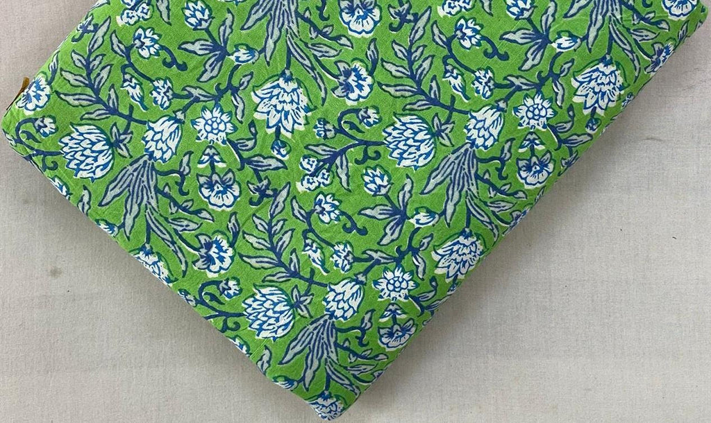 Green Color Indian Hand Block Print Fabric, 100% Cotton Quilting Fabric By The Yard, Fabric For Dress Making Fabric, Loose Running Fabric
