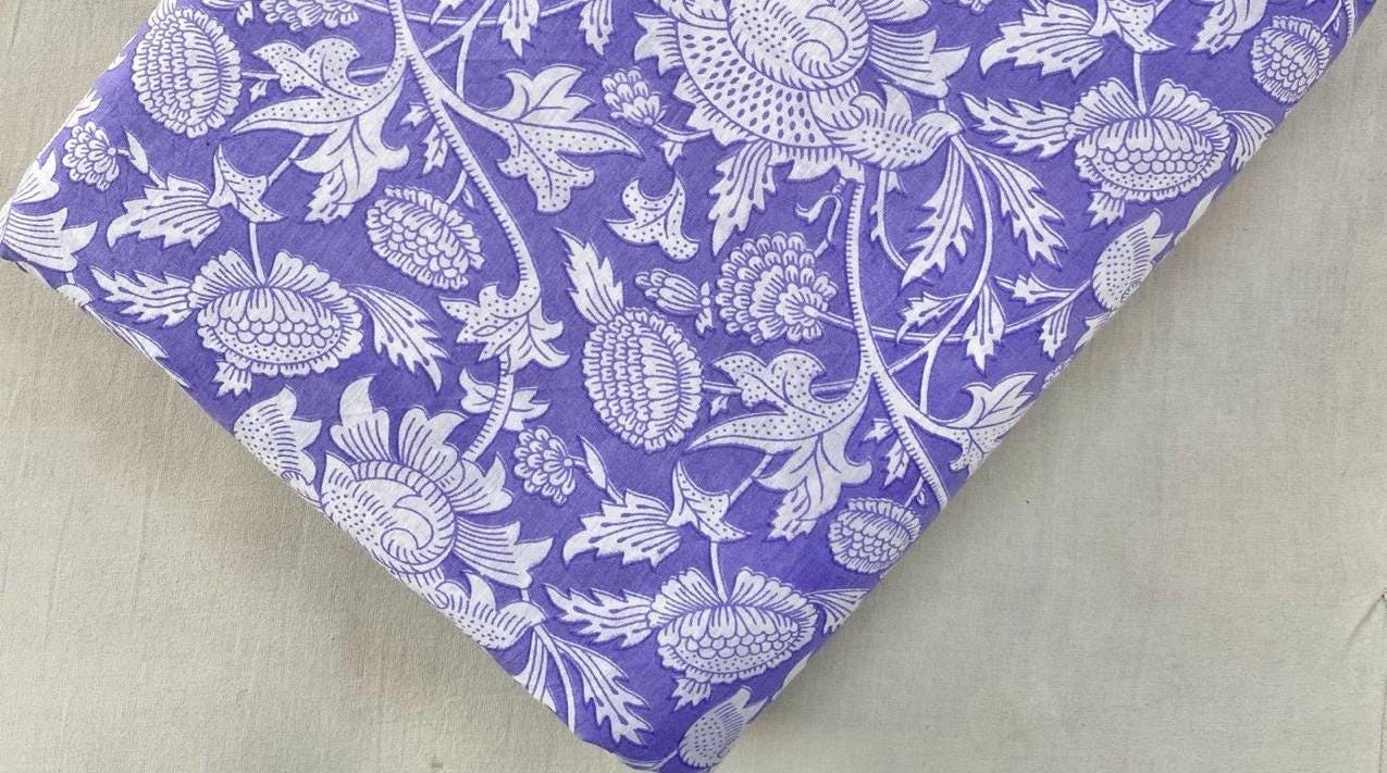 Indian Hand Block Print Fabric, Floral 100% Cotton Quilting Fabric By The Yard, Fabric For Dress Making, Loose Running Fabric, Napkin Fabric