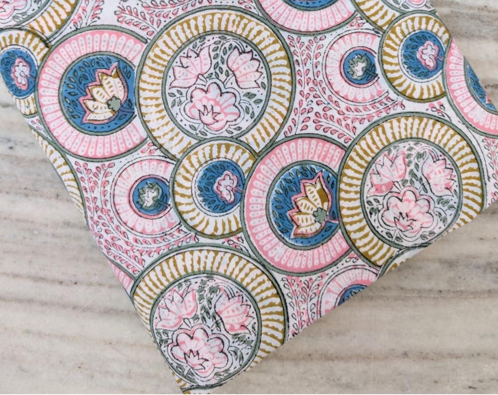 Beautiful Multi Color Indian Hand Block Print Fabric, Floral 100% Cotton Quilting Fabric By The Yard, Chakra Design Fabric Dress Making