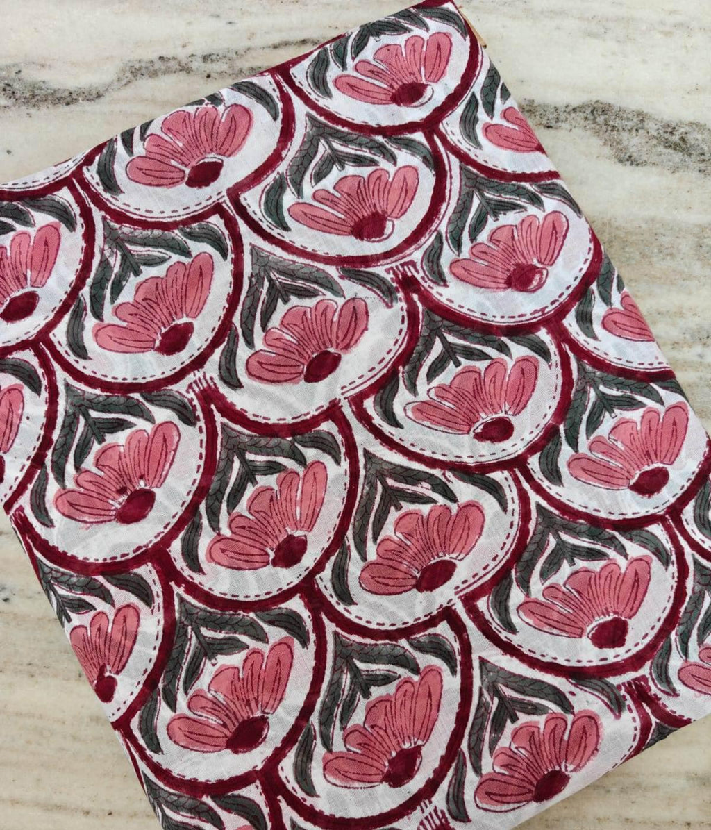 Blush Pink Scallop Floral Cotton Fabric, Hand Block Print Style, Bold Boho Botanical Textile, Indian Inspired Sewing Fabric, Quilting Fabric