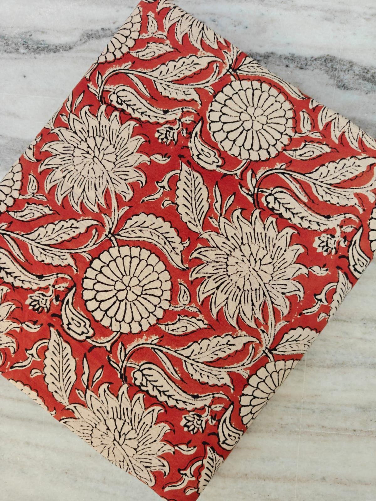 Red Floral Hand Block Print Cotton Fabric by the Yard, Red Cotton Fabric for Curtains, Cushions, Table Linen, Sewing, Quilting, Dressmaking