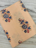 Peach and Blue Indian Hand Block Print Fabric, Floral 100% Cotton Quilting Fabric By The Yard, Fabric For Dress Making, Loose Running Fabric