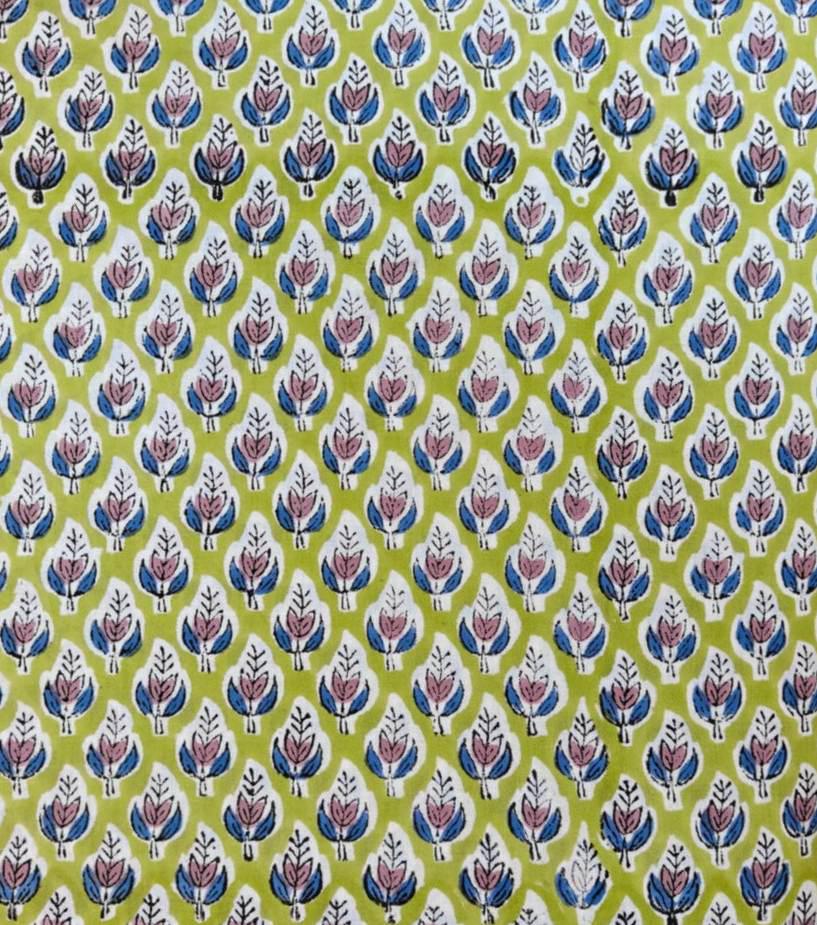 Green Floral Cotton Fabric, Small Buti Print Fabric, Indian Block Print Cotton, Soft Cotton Fabric by Yard, Dressmaking Quilting Fabric