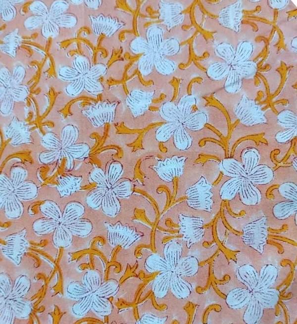 Indian Hand Block Print Fabric, Floral 100% Cotton Quilting Fabric By The Yard, Fabric For Dress Making, Loose Running Fabric, Napkin Fabric